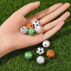 50Pcs 5 Styles Printed Natural Wood European Beads&nbsp;WOOD-YW0001-06