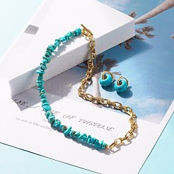 Synthetic Turquoise Chip Beads Jewelry Set&nbsp;SJEW-JS01223-03