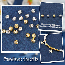 20Pcs 2 Colors Fancy Cut Faceted Round 925 Sterling Silver Beads&nbsp;STER-PH0001-72