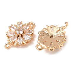 真鍮舗装クリアキュービックジルコニアコネクタチャーム  花のリンク  18KGP本金メッキ  17x11.5x4mm  穴：1.2mmと1.6mm&nbsp;CU-CBAEC99-09G