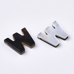 天然な黒リップシェルビーズ  トップドリルビーズ  文字.w  W：9.5x11.5x2.5mm  穴：0.6mm&nbsp;LS-SSHEL-S265-001W