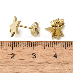 イオンプレーティング（IP）304ステンレススチールスタッドピアス金具  スター  ゴールドカラー  10x10mm  穴：1.2mm  ピン：0.7x11mm&nbsp;X-STAS-I206-70G