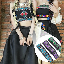 10.5m 3スタイル エスニック風刺繍ポリエステルリボン  ジャカードリボン  服飾材料  花柄  ミックスカラー  1-3/8インチ（34mm）&nbsp;OCOR-FG0001-44