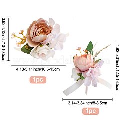 2Pcs 2 Style Silk Cloth Imitation Peony Corsage Boutonnieres&nbsp;AJEW-CP0001-59B