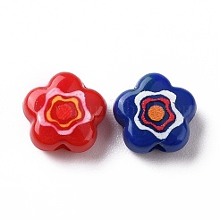 印刷された不透明なアクリルビーズ  花  ミックスカラー  9.5x9.5x4.5mm  穴：1.8mm&nbsp;OACR-E009-07B