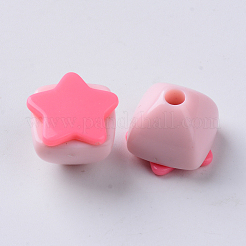 不透明なアクリルビーズ  ツートン  スターフラットプレート付き  片穴  ピラミッド  ショッキングピンク  16~17x16x13.5mm  半分穴：3.5mm&nbsp;SACR-N007-11E