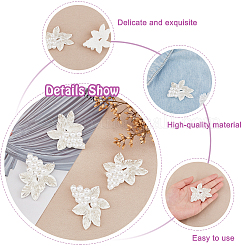 3d模造真珠の花飾りアクセサリー  パッチを縫う  ガラスラッパのビーズと  ホワイト  60x53x10.5mm&nbsp;DIY-WH0343-11
