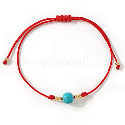 Synthetic Turquoise Round Bead Braided Bracelets&nbsp;EC3666