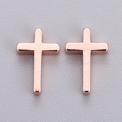 真鍮の小さなクロスチャーム  ローズゴールド  13x8.5x2.5mm  穴：1.4mm&nbsp;KK-L189-05RG