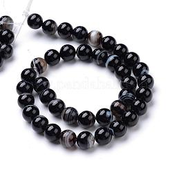 天然石黒瑪瑙ビーズ連売り  染め＆加熱  ラウンド  ブラック  10mm  穴：1mm  約36~38個/連  14.17~14.96インチ（36~38cm）&nbsp;G-R412-19-10mm