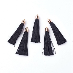 ポリエステルタッセルビッグサイズパーツ  合金のパーツと  ゴールドカラー  ブラック  58~65x7~25mm  穴：1.5mm&nbsp;X-FIND-E018-D29