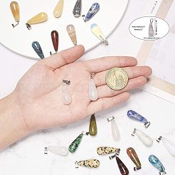 天然/合成天然石ペンダント  ステンレススチール製のベールスナップ付き  ティアドロップ  28~30x10~12mm  穴：6x4mm  22個/箱&nbsp;G-PH0019-08