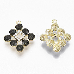 黄金は、合金チャームメッキ  ガラスラインストーン付き  菱形  グレー  23x20x5~6mm  穴：1.4mm&nbsp;PALLOY-N154-01F