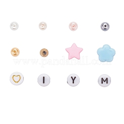 600個のガラス/プラスチックラウンド＆双円錐ビーズ  200個の星と花とフラットラウンドいアクリルビーズ  弾性水晶の線  DIYピンクのテーマジュエリー作成キット用  ミックスカラー  ビーズ：800個/セット&nbsp;DIY-FS0001-46