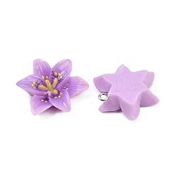不透明樹脂ペンダント  花のチャーム  プラチナ鉄ループ付き  パープル  30x26x7mm  穴：1.8mm&nbsp;CRES-D328-04A