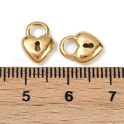 304ステンレススチールチャーム  ゴールドカラー  ハート南京錠  10.5x8x2.5mm  穴：3.5x3mm&nbsp;STAS-R170-01G-07