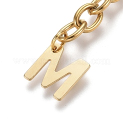 304ステンレススチールチェーンエクステンダー  アズキチェーンとレターチャーム付き  ゴールドカラー  文字.m  文字m：11x10.5x0.7mm  67.5mm  リンク：8x6x1.3mm&nbsp;STAS-K206-09G-M