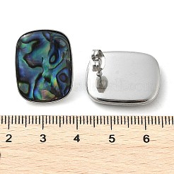 304ステンレススチールスタッドピアス  シェルと  長方形  ステンレス鋼色  22x17mm&nbsp;EJEW-C138-04P