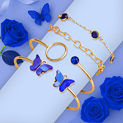 Light Gold Alloy Butterfly 4Pcs 2 Colors Cuff Bangle and 4Pcs 2 Colors Link Chain Bracelets Set&nbsp;BJEW-HY0001-35B