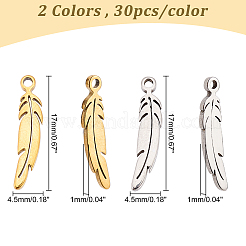 60Pcs 2 Colors 304 Stainless Steel Pendants&nbsp;STAS-DC0009-71