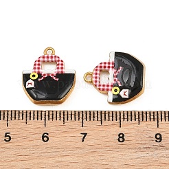 プリントされた304ステンレススチールのエナメルペンダント  バッグのチャーム  イオンプレーティング（ip）  18KGP本金メッキ  ブラック  16.5x14.5x5mm  穴：1.3mm&nbsp;SA-CBADC81-18G-04