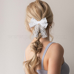 ポリエステル合金の蝶結びヘアクリップ1箱  女性の女の子のためのヘアアクセサリー  ホワイト  100~270x75~90x11mm  6個/セット&nbsp;PHAR-CN0001-03