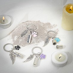 合金エナメル犬の足跡と304ステンレススチールカプセルペンダントキーホルダー  スプリットキーリングとウィングペンダント付き  車のキーバッグの装飾用  ミックスカラー  6cm  4色  1pc /カラー  4個/セット&nbsp;KEYC-AB00045