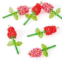 8Pcs 2 Colors Glass Seed Beaded Rose Pendants&nbsp;PALLOY-TA00352