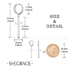 ロジウムメッキ 925 スターリングシルバー フープ イヤリング  クロスペンダントとの  プラチナ  32mm&nbsp;JE840A