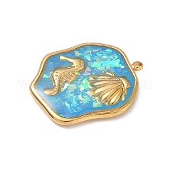 304 Stainless Steel Epoxy Resin with Natural Shell and Sequins Inside Pendants&nbsp;STAS-L026-17G-N03
