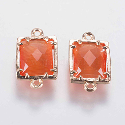 ガラスリンクコネクター  真鍮のパーツと  多面カット  長方形  ゴールドカラー  ミックスカラー  15x9x4mm  穴：0.6mm&nbsp;GLAA-G056-04