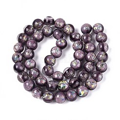 手作り箔ランプワークビーズ  ラウンド  パープル  10mm  穴：1.2~4mm&nbsp;LAMP-T021-31B