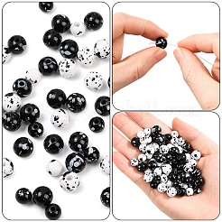 200Pcs 4 Styles Printed Opaque Acrylic Round Beads&nbsp;ACRP-YW0001-19