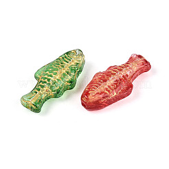 ベーキングペイント透明ガラスビーズ  魚  ゴールドライン入り  ミックスカラー  24.5~25x12~12.5x6~7mm  穴：1~1.2mm&nbsp;DGLA-N018-22