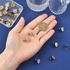 30個 2色 304ステンレススチールスタッドピアス金具  ピアスバックキャッチ＆ループ付き  テクスチャ  フラットラウンド  ミックスカラー  12mm  穴：1.4mm  ピン：0.8mm  15個/カラー&nbsp;STAS-YW0011-33