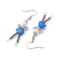 304ステンレススチール製フェアリーダングルイヤリング  ガラスシード＆アクリルパールロングドロップイヤリング  ミックスカラー  55.5x14mm&nbsp;EJEW-MZ00129