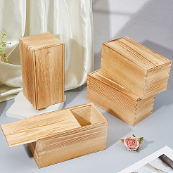 スライド式の蓋付き松材収納ボックス4個  長方形  モカシン  20.1x10x9.9cm&nbsp;CON-FH0001-58