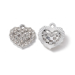 合金ラインストーンペンダント  プラチナ  ハートチャーム  クリスタル  17x17x4mm  穴：2mm&nbsp;ALRI-K049-14A