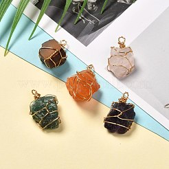 ラフ原石天然混合石ペンダント  18KGP本金メッキの環境に優しい銅のパーツ  ナゲット  24~30x17~21x12~16mm  穴：1.8~3mm&nbsp;PALLOY-JF00848