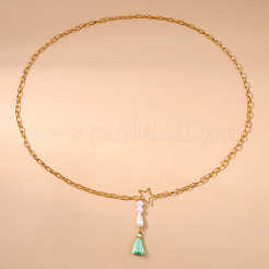 Star Alloy Cable Chain with Plastic Pearl Bead Aquamarine Tassel Waist Belly Chains&nbsp;FS-WG4037F-01