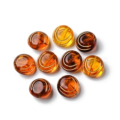 模造琥珀透明アクリルビーズ  チョコレート  ライン入り  フラットラウンド  15x10mm  穴：1.6mm  約15個/袋&nbsp;X-MACR-D071-02E
