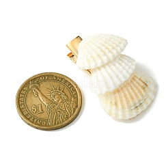 鉄製のワニ口ヘアクリップ付き貝殻  女性のためのヘアアクセサリー  ゴールドカラー  45x24x16mm&nbsp;PHAR-JH00104-02