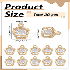 20個の合金ペンダント  キュービックジルコニア付き  花のチャーム  ライトゴールド  12x9x5mm  穴：1mm&nbsp;ZIRC-LP0001-12