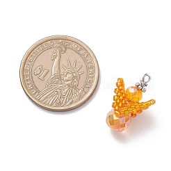 ガラスチャーム  天使  ガラスシードビーズと銅線付き  多面カット  オレンジ  22.5x15x11mm  穴：1.6mm&nbsp;PALLOY-MZ00954-02