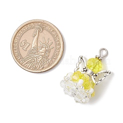 ガラスチャーム  角度  合金製ウィングビーズと鉄製ループ付き  多面カット  きいろ  29x18x16mm  穴：3mm&nbsp;PALLOY-MZ00665-06
