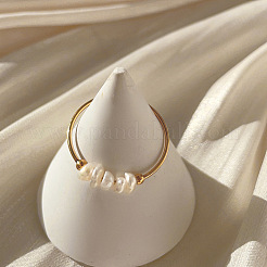 304 Stainless Steel with Natural Baroque Pearl Rondelle Beaded Finger Rings&nbsp;FS-WG39983-01