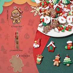 40 個 8 スタイルのクリスマス不透明樹脂ペンダント  プラチナトーンの鉄ループ付き  混合図形  ミックスカラー  26~33x17~22x5.5~8mm  穴：2x2~3mm  5個/スタイル&nbsp;RESI-YW0005-54