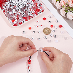 バレンタインデーをテーマにしたDIYビーズキット  アクリルビーズ入り  プラスチックビーズ  ミックスカラー  6~7x7~9x7~9mm  穴：2~3.8mm  800個/セット&nbsp;DIY-SP0002-04