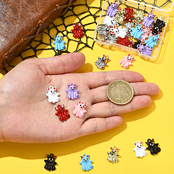 32 個 8 色のハロウィーン合金エナメルペンダント  ゴーストチャーム  ミックスカラー  17x13x4mm  穴：1.5mm  4個/カラー&nbsp;ENAM-SC0016-83