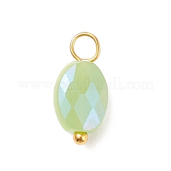 電気メッキガラスチャーム  金メッキ真鍮ループ付き  多面カット  オーバル  黄緑  13~14x6~6.5x4~4.5mm  穴：2~3mm&nbsp;PALLOY-JF01541-05